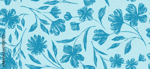 Seamless pattern painting flowers and leaves background vector. Wallpaper design with hand draw retro flowers, bouquets, leaves. Vintage botanical floral pattern, fabric, retro texture