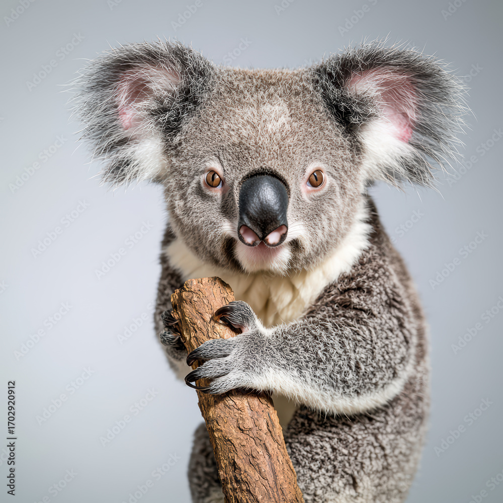 Fototapeta premium Curious koala clinging to tree, showcasing its adorable features and playful demeanor
