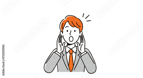 Excited businessman sharing important news with open mouth and hands cupped around ears