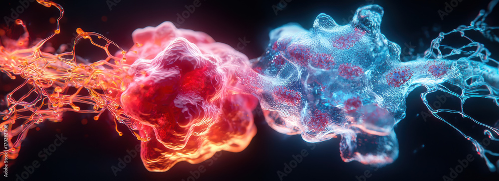 Fototapeta premium Dynamic image of vibrant enzymes swirling in captivating display of color and motion