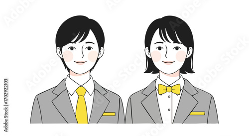 Professional man and woman in matching suits, ready for business success and teamwork