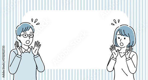 Surprised Couple Frame Dialogue Box with Shocked Man and Woman Illustration