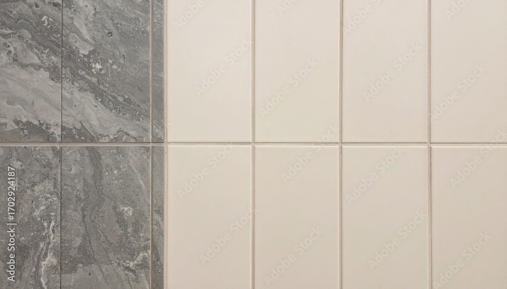 Fototapeta premium Neutral Toned Wall Tiles with Marble Accent Square Pattern for Interior Design and Decor