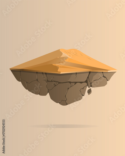 Vector illustration of a desert expanse above a floating island