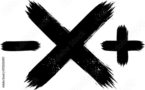 Vector multiplication and cross ink brush stroke icon, punctuation X vector grunge and symbol, plus, symbol, cross sign. Grunge vector illustrations