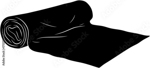 Rolled up fabric or material silhouette vector illustration isolated on white background 