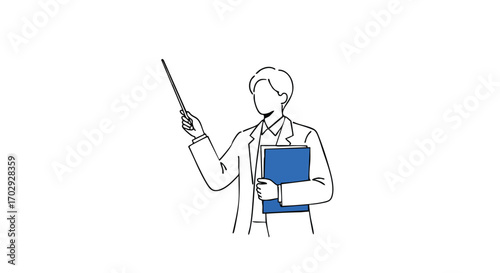 Confident presenter guides audience with pointer and important documents for impactful business meeting