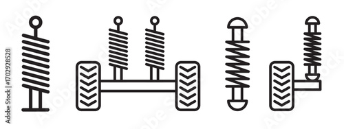 Coil Spring Suspension System Diagrams Isolated on White Background