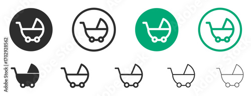 Baby Stroller Icons in Various Styles Isolated on White Background