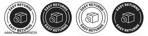 Easy Returns Icon Set in Circular Design with Box and Arrow