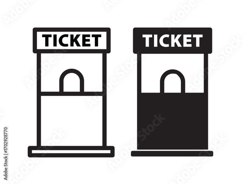 Ticket Booth Icons in Black and White, Isolated on White Background