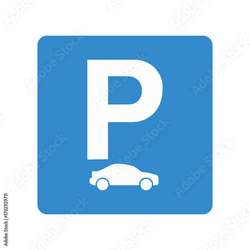 Blue car parking sign in white background