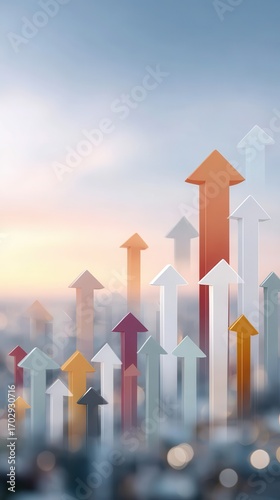 Dynamic Stock Market Prediction Chart with Rising Arrows Representing Positive Movement and Data Analysis Trends