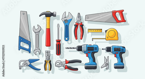 Collection of Various Hand Tools Saws, Hammers, Wrenches, Pliers, Screwdrivers, and Drills