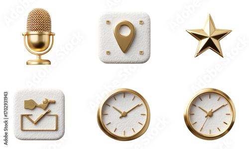 Elegant Gold Icons Set on Textured White Background for Modern Design Projects