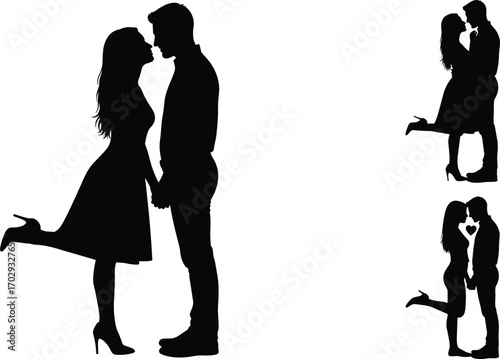 Romantic couple silhouette, love pose, emotional connection, black and white art, relationship concept, passion, intimacy, valentine, embrace, affection