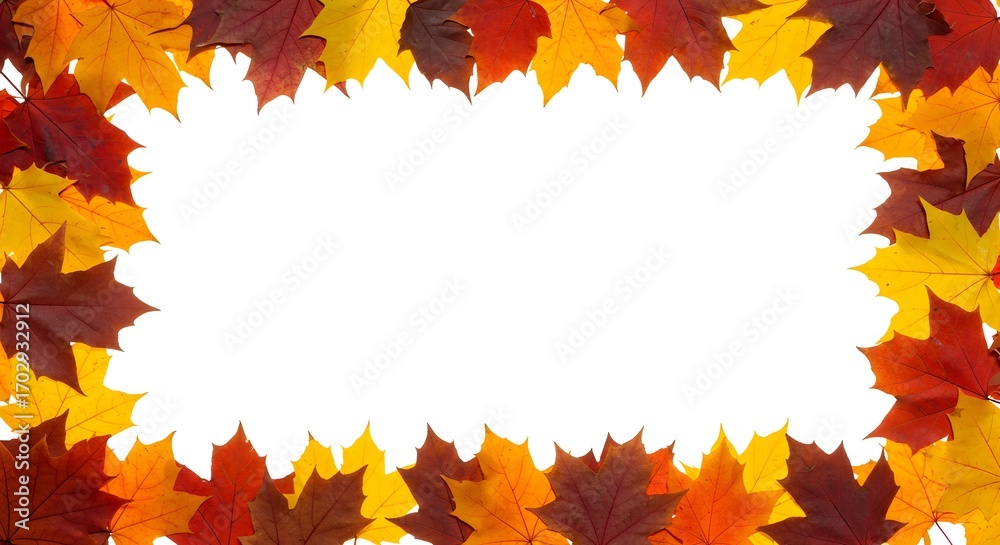 Fototapeta premium Autumn Leaf Border Frame - Vibrant Fall Foliage Collage with Copy Space