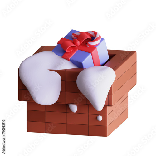 Christmas Gift in Snowy Chimney A Festive 3D Render