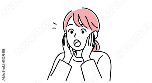 Shocked young woman's expressive face conveying surprise and disbelief in a simple, modern style