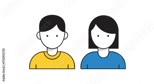 Two People Icons Boy and Girl Minimalist Portraits Illustration