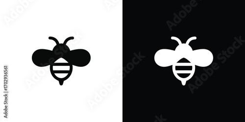 Black and White Bee Logo Icon in Positive and Negative Renderings Isolated