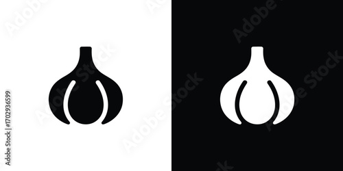 Black and White Garlic Bulb Icon Simple Illustration for Culinary Design