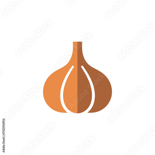 Flat Illustration of a Brown Garlic Bulb on a White Background