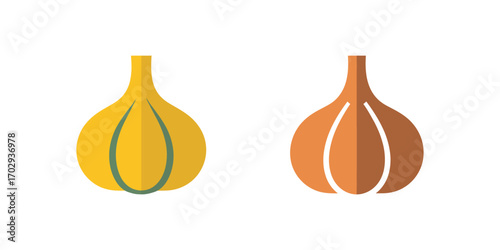Flat Depicting Two Garlic Bulbs Isolated on White Background