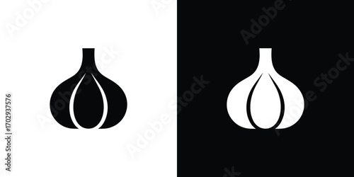 Garlic Icon in Black and White with Contrasting Backgrounds Design