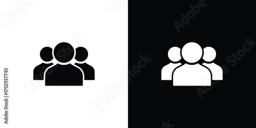 Group of People Icon in Black and White, Teamwork and Collaboration Concept