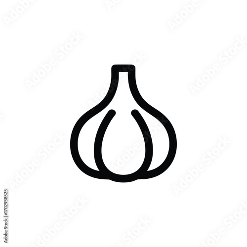 Outline Icon of Garlic Bulb on White Background Culinary Ingredient
