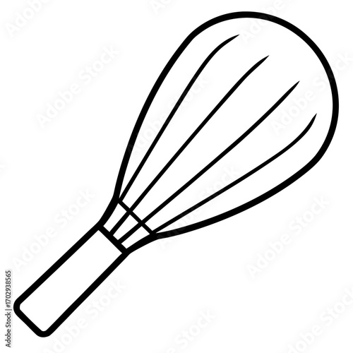 Simple black and white outline illustration of a kitchen whisk silhouette