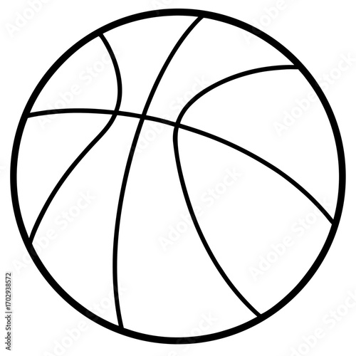 Simple black and white outline drawing of a basketball silhouette