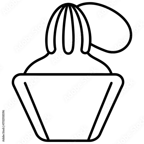 Simple line drawing of a citrus juicer with a handle in a minimalist silhouette style
