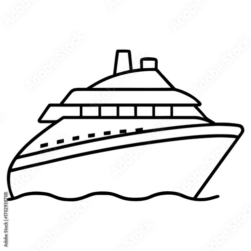 Simple outline drawing of a modern cruise ship sailing on water silhouette