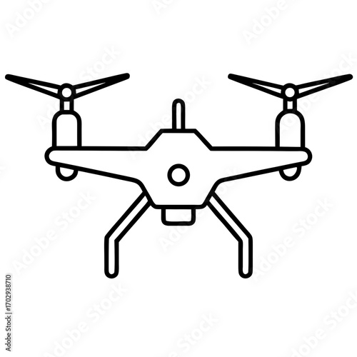 Simple line art illustration of a quadcopter drone in a clean silhouette style