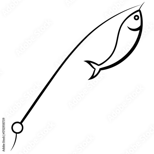 Stylized fish on a fishing line with a simple fishing rod silhouette