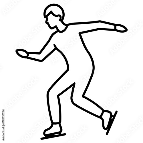 Dynamic outline of a figure skater performing a move on ice skates in a clean silhouette style