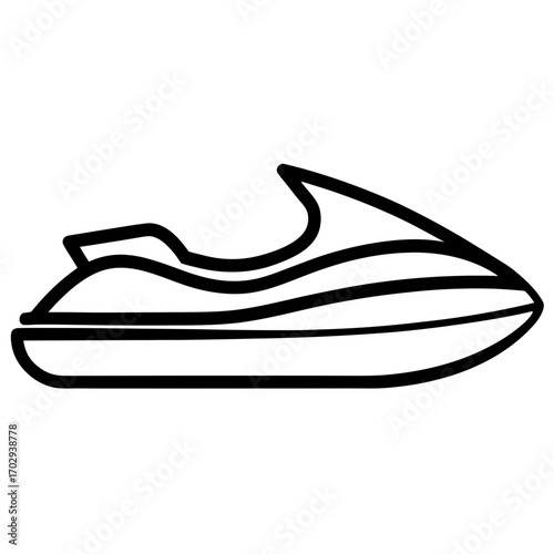 Stylized black outline silhouette of a personal watercraft on a white background