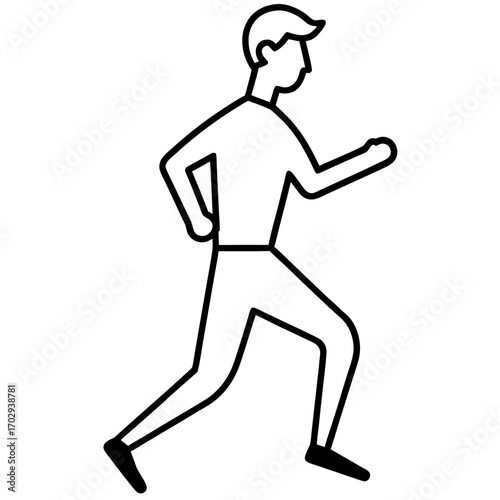 Stylized outline of a man in motion running forward with a determined stride silhouette