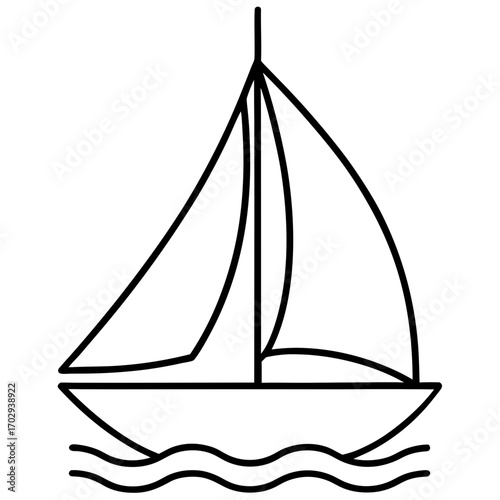 Simple outline drawing of a sailboat with sails on wavy water silhouette