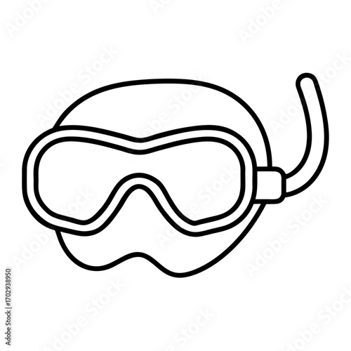 Simple black and white line art silhouette of a diving mask and snorkel