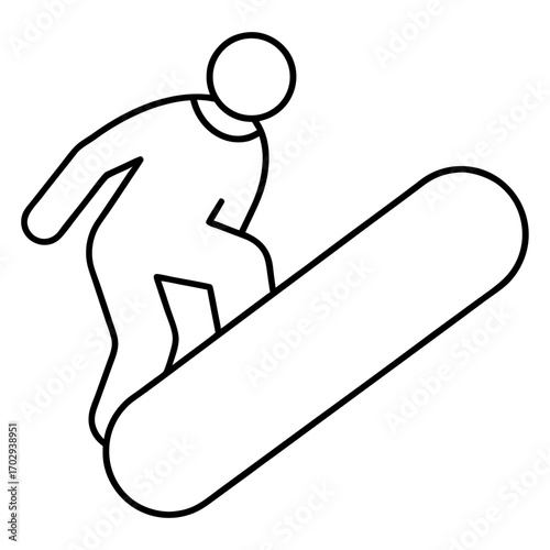 Simple outline drawing of a person snowboarding down a slope silhouette