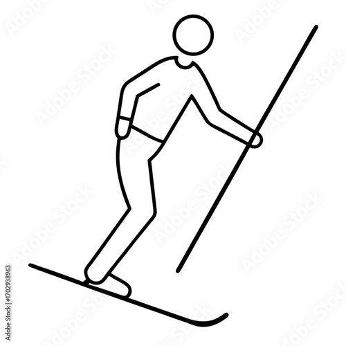 Stylized line drawing of a skier in motion with ski poles silhouette