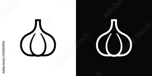 Simple Garlic Bulb Icon on White and Black Backgrounds, Minimalist Design Style