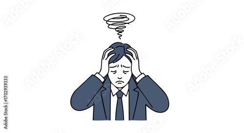 Stressed businessman clutches head in despair, overwhelmed by work pressure and deadlines