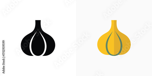 Stylized Garlic Bulb Icons Black Silhouette and Color for Culinary or Design Use