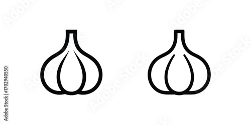 Two Garlic Bulb Outline Icons on White Background, Food Ingredient Graphics Design