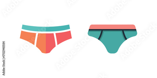 Two Pairs of Underwear in Flat Style with Colorful Designs