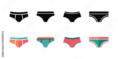 Underwear Icons Flat Illustration of Men's and Women's Undies in Various Styles and Colors